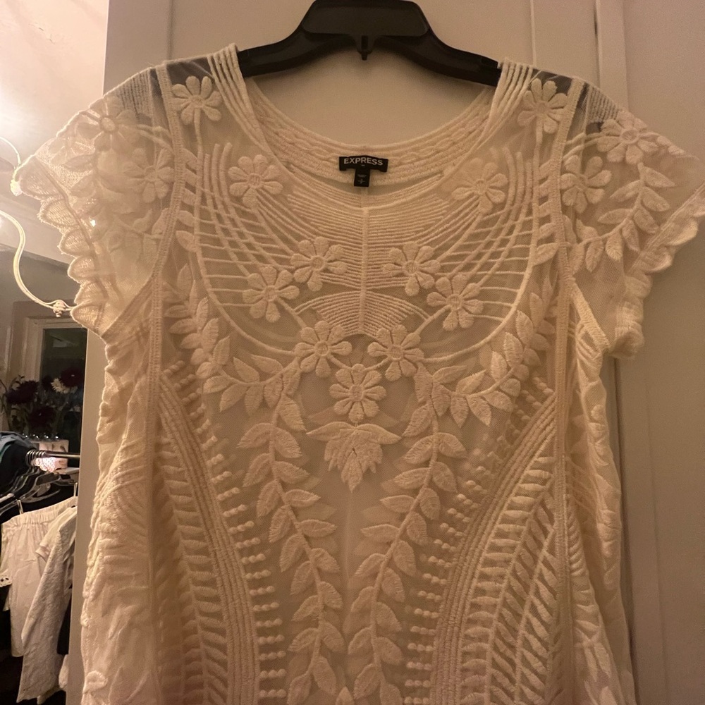 Express Cream Embroidered Top